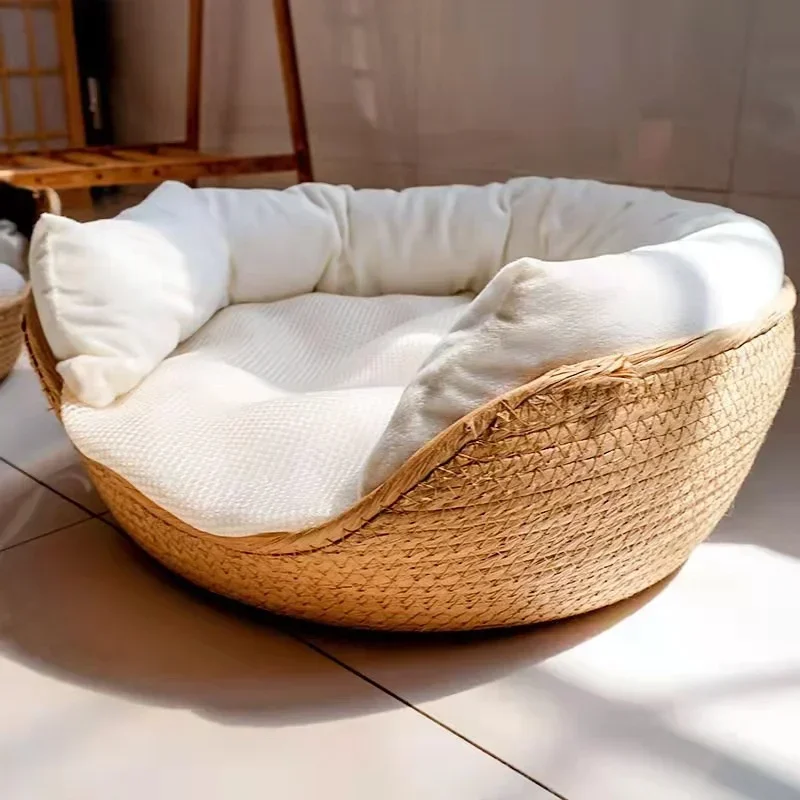 Purr-fect Cat Nest Bed – Bamboo Weave with Removable Cushion