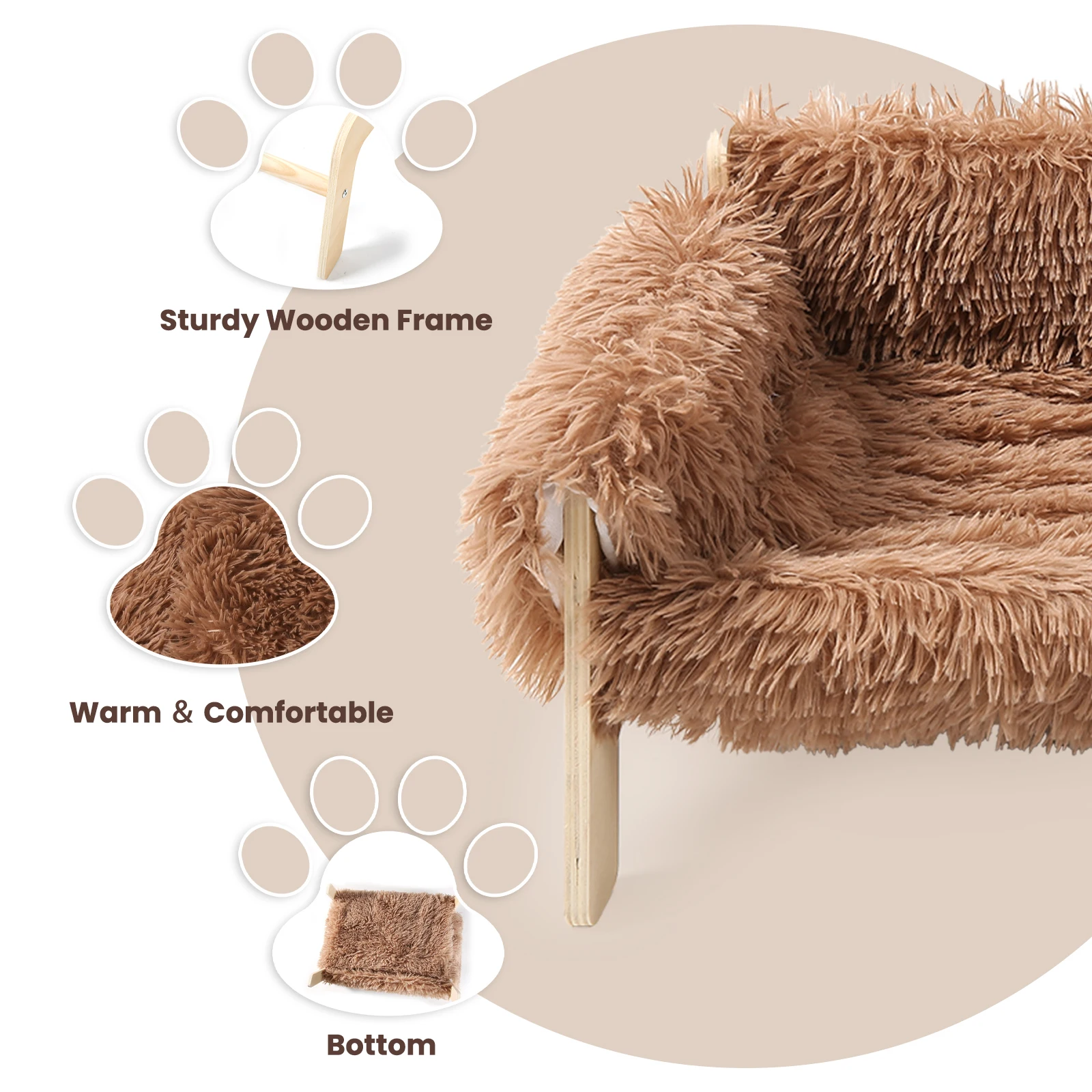 Purr-fect Plush Cat Sofa Bed – Elevated with Cozy, Soft Retreat and Sturdy Wooden Legs - Image 5
