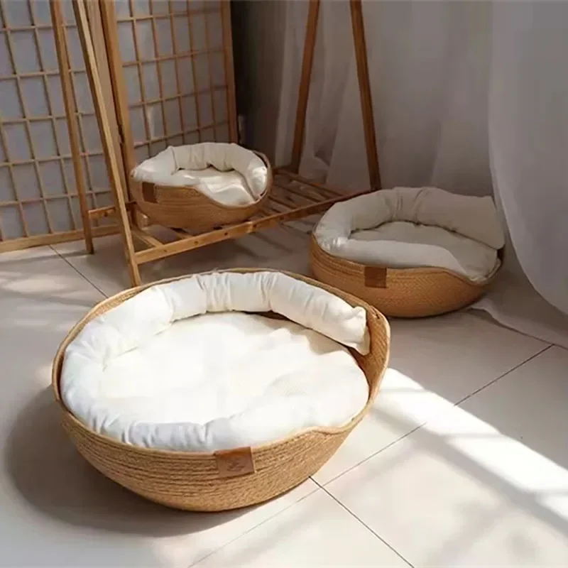 Purr-fect Cat Nest Bed – Bamboo Weave with Removable Cushion - Image 4