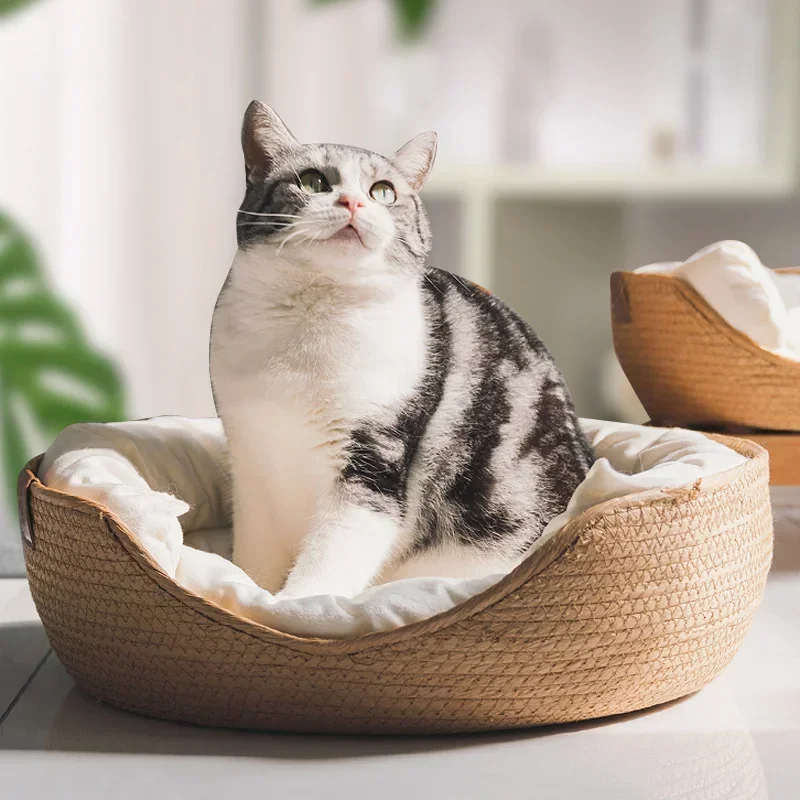 Purr-fect Cat Nest Bed – Bamboo Weave with Removable Cushion - Image 2