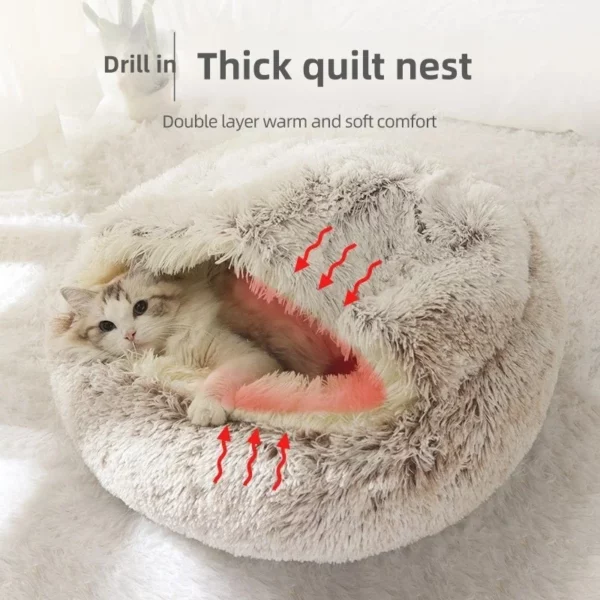 Autumn and Winter soft plush pet bed and pet bed Winter warm and cold plush comforter nest Shell cat nest semi-enclosed cat nest - Image 5
