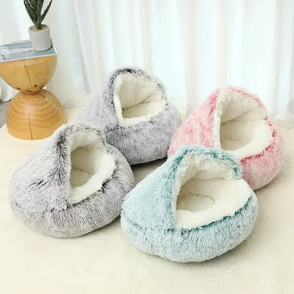 Winter Plush Pet Cat Bed Round Cat Cushion Cat House 2 In 1 Warm Cats Basket Pet Sleep Bag Kitten Nest Kennel for Small Dog Cats - Image 2