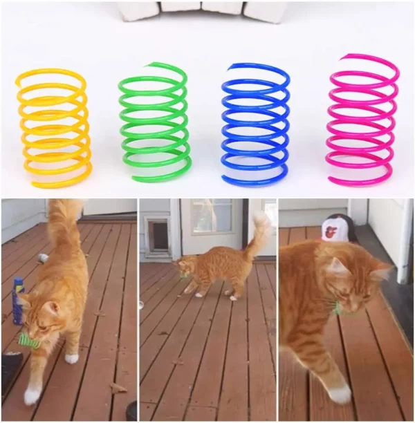 4/200Pcs Cat Spring Toy, Cat Spiral Toys Interactive for Indoor Colorful Cats Plastic Springs Coil for Kitten Hunting Swatting - Image 3