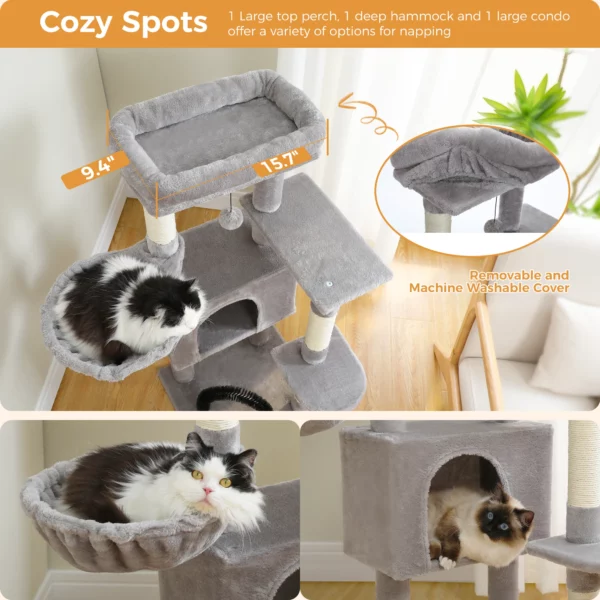 Cat Tree with Toy Cat Tower condo for Indoor Cats Cat House with Padded Plush Perch Cozy Hammock and Sisal Scratching Posts - Image 3