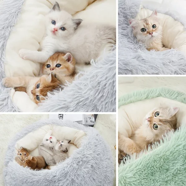 Winter Plush Pet Cat Bed Round Cat Cushion Cat House 2 In 1 Warm Cats Basket Pet Sleep Bag Kitten Nest Kennel for Small Dog Cats - Image 4